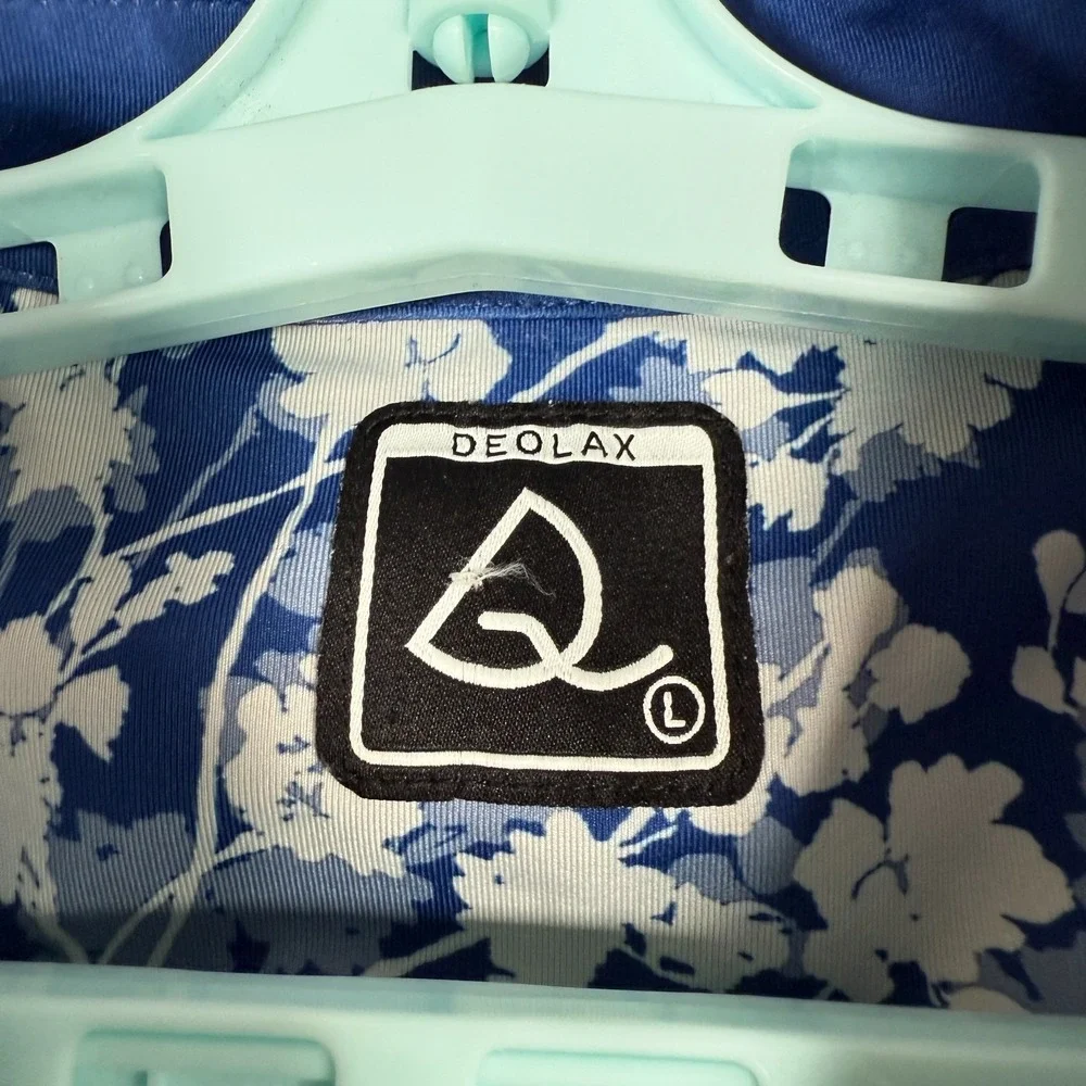 Deolax Polo Shirt Mens Large Blue White Golf Performance Stretch Floral Print - Picture 4 of 8